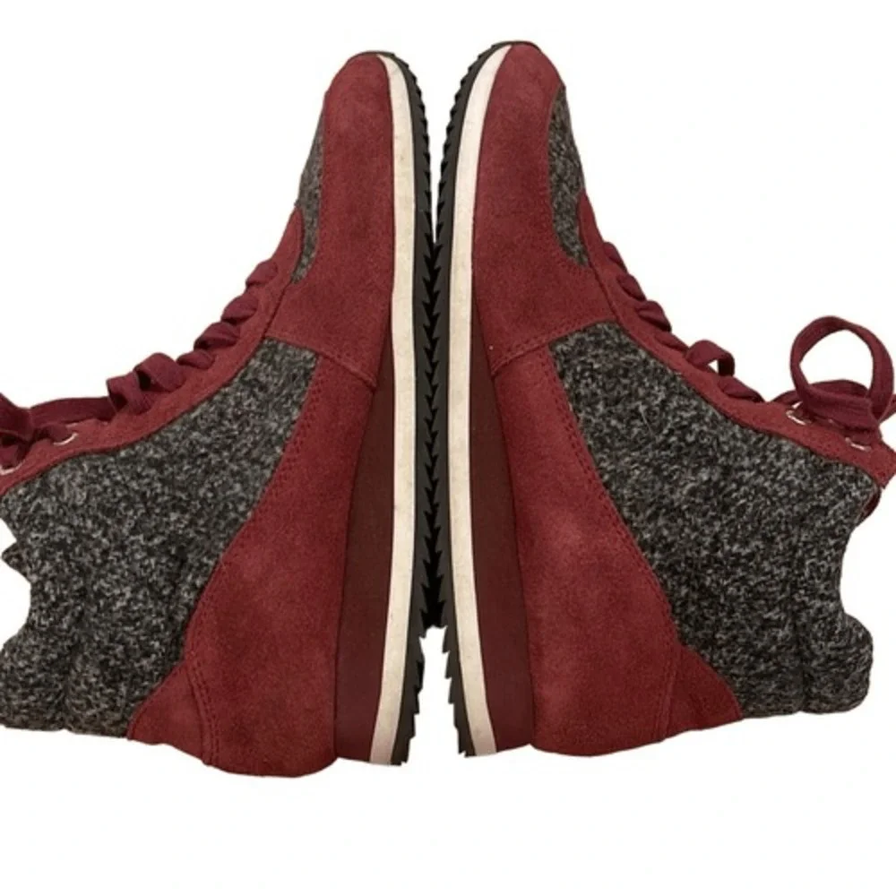 ISAAC MIZRAHI LIVE DESSYE Boot Burgundy Suede Tweed High Top Lace Up Shoes 8.5‎